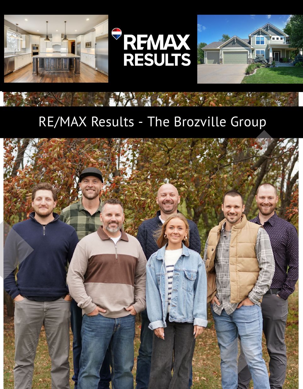 Brochure cover: RE/MAX Results, The Brozville Group team photo